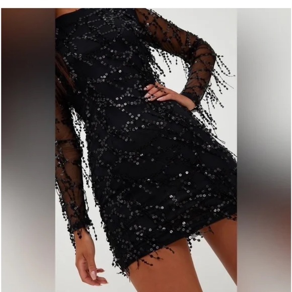 Black Sequin Long Sleeve Dress - Picture 3 of 5